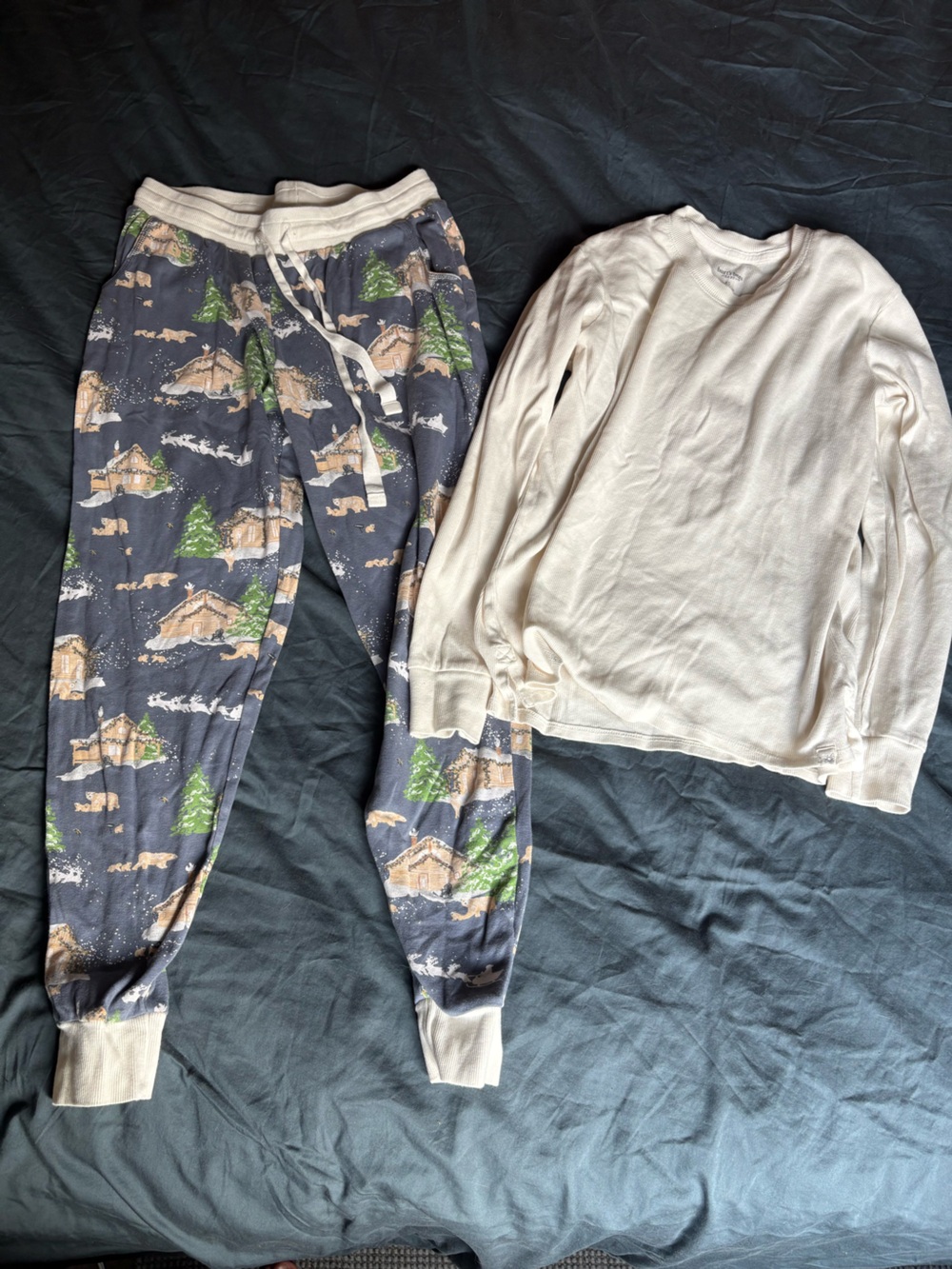Burt's Bees pajamas Women’s Cream Ribbed Long-Sleeve Top and jogger bottoms